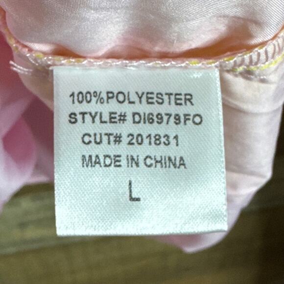 Fore Pink Sleeveless Dress Draped Neck Yellow Eyelash Lace Size Large - Picture 8 of 9